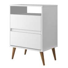 Mesa Cabeceira Lotus 2 Gavetas Nicho Porta Objetos Pés Palito Madeira Decoração Quarto Branco - Lojas RPM