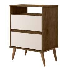 Mesa Cabeceira Lotus 2 Gavetas Nicho Porta Objetos Pés Palito Madeira Decoração Quarto Jequitibá/Off White - Lojas RPM