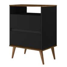 Mesa Cabeceira Lotus 2 Gavetas Nicho Porta Objetos Pés Palito Madeira Decoração Quarto Preto/Jequitibá - Lojas RPM