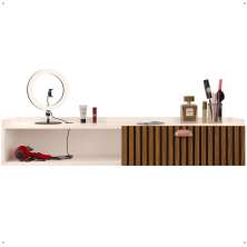 Penteadeira Suspensa Classic 90 cm Porta Joia Mesa Maquiagem Camarim Quarto Pequeno - Off White/Ripado - RPM