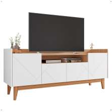 Rack Adria 1.58 Tv 60 Polegadas 4 Portas Detalhes Frisados Pés Retrô Madeira Decoração Sala Estar Branco/Noce - Lojas RPM