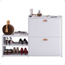 Sapateira Vertical Milano 2 Gavetas Basculantes Prateleira Porta Calçados Banquinho Hall Entrada Canto Quarto Retrô - Branco - RPM