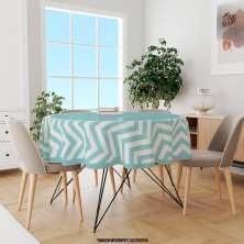 Toalha de Mesa Redonda para 4 Lugares Chevron Azul 1.45m Único