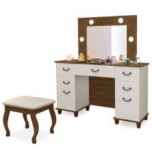 Penteadeira com Interruptor USB 7 Gavetas e Banqueta Boreal Malbec/Off White