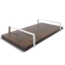 Bandeja Decorativa 25x50cm Borda Infinita Castanho Com Alça Prata