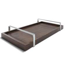 Bandeja Decorativa 25x50cm Castanho Com Alça Prata