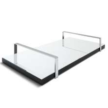 Bandeja Espelhada 25x50cm Borda Infinita Preta Com Alça Prata