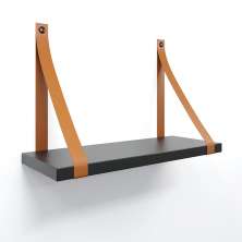 Prateleira em MDF Preto 40x15cm com Alça Caramelo