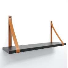Prateleira em MDF Preto 60x15cm com Alça Caramelo