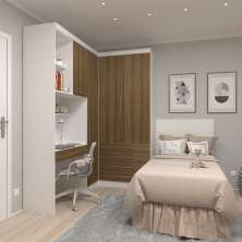 Guarda Roupa Dormitório Modulado Alpes Solteiro Canto c/ Bancada de Estudo - Roupeiro Luciane M04