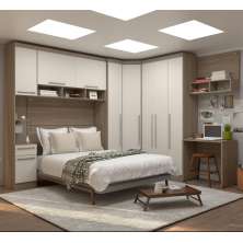 Guarda Roupa Dormitório Modulado Master Casal Queen 1,58 m Canto c/ Mesa Escrivaninha e Nicho - Luciane M15
