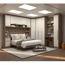 Guarda Roupa Dormitório Modulado Master Casal Queen 1,58 m Canto c/ Mesa Escrivaninha e Nicho - Luciane M18