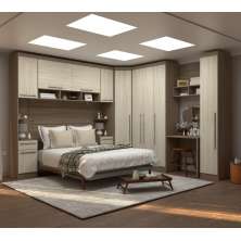 Guarda Roupa Dormitório Modulado Master Casal Queen 1,58 m Canto c/ Mesa Escrivaninha e Nicho - Luciane M18