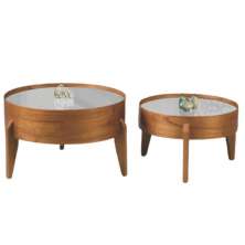 Conjunto Mesa de Centro Anna com Tampo Off White e Pés em Madeira