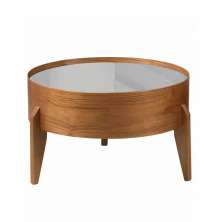 Mesa de Centro Anna com Tampo Off White 50 cm e Pés em Madeira