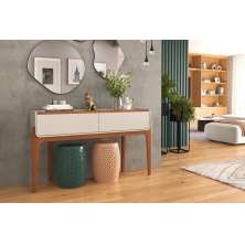 Aparador Cleo Suporte Para Decoração C/ 2 Gavetas Porta Itens Off White/ Freijó