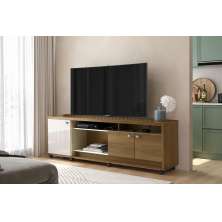 Bancada Dallas Suporte Para Tvs C/ 3 Portas E Nichos - Imbuia/Off White Perolizado