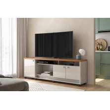 Bancada Dallas Suporte Para Tvs C/ 3 Portas E Nichos - Off White Perolizado/Jequitiba