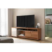 Bancada Napoli Suporte Para Tvs C/ 3 Portas E Nichos - Jequitiba/Off White Perolizado