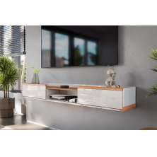Bancada Suspensa Atlas 1.8 Suporte P/ Decoração E Eletrônicos Off White Perolizado/Jequitiba