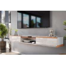 Bancada Suspensa Gália 2.2 Suporte P/ Decoração E Eletrônicos Off White Perolizado/Jequitiba 2 Gavetas