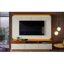 Conj. Bancada Casablanca 3 Portas Com Painel P/ Tvs Até 75" - Jequitiba/Off White Perolizado