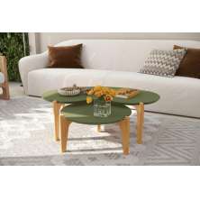 Conj. Mesas De Centro 105Cm + 55Cm - Verde Floresta/Freijo