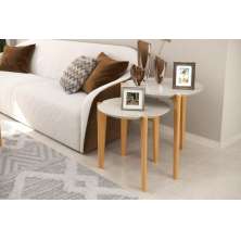 Conj. Mesas Laterais Caribe 60Cm + 50Cm - Off White Perolizado/Freijo