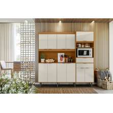 Cozinha Atlantis 11 Armários 2 Gavetas C/ Espaço Para Microondas E Utilidades - Jequitiba/Off White