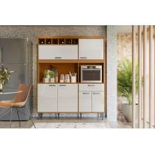 Cozinha Dakota 6 Portas 1 Gaveteiro C/ Espaço Para Microondas E Vinhos - Jequitiba/Off White