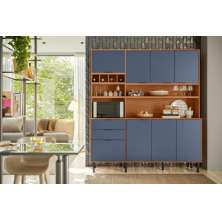 Cozinha Praga 7 Portas 3 Gaveteiros C/ Espaço Para Microondas E Vinhos -  Jequitiba/Azul Lord