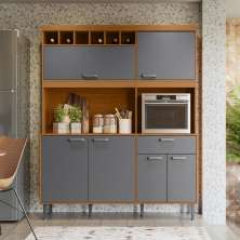 Cozinha Sedona 6 Portas 1 Gaveteiro C/ Espaço Para Microondas E Vinhos - Jequitiba/Cinza