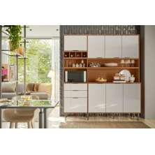 Cozinha Viena 7 Portas 3 Gaveteiros C/ Espaço Para Microondas E Vinhos -  Jequitiba/Off White