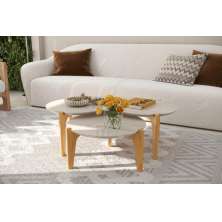 Kit Mesas De Centro Caribe 105Cm + 55Cm - Off White Perolizado/Freijo