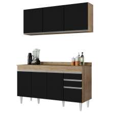 Armário Aéreo Argélia e Balcão Gabinete 150cm Marrocos Castanho/Preto - Lumil Móveis