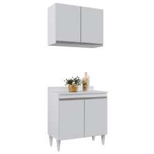 Armário Aéreo Califórnia e Balcão Hawai com Tampo 80cm Branco - Lumil