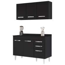 Armário Aéreo Honduras e Balcão Gabinete com Tampo 120cm Suécia Preto - Lumil