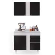 Armário Aéreo Indiana e Balcão Gabinete 100cm Luziania Branco/Preto - Lumil Móveis