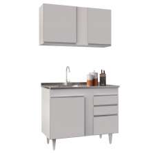 Armário Aéreo Indiana e Balcão Gabinete 100cm com Pia Inox Luziania Branco - Lumil