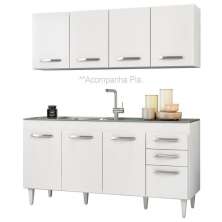 Armário Aéreo Panamá e Balcão Gabinete Pia Inox Áustria 160cm Branco - Lumil Móveis