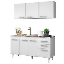 Armário Aéreo Parma e Balcão Gabinete Pia Inox Lisboa 150cm Branco - Lumil Móveis
