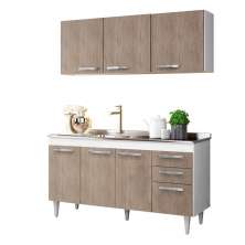 Armário Aéreo Parma e Balcão Gabinete de Pia Lisboa 150cm Branco/Castanho - Lumil Móveis