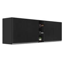 Armário de Cozinha Aéreo Califórnia 180cm Kit 2 com Nicho Adega Preto - Lumil
