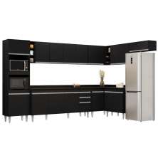 Armário de Cozinha Modulada de Canto 9 Peças CP05 Balcão com Tampo Preto - Lumil