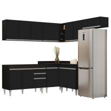 Armário de Cozinha Modulado de Canto 7 Peças CP19 Balcão sem Tampo Preto - Lumil