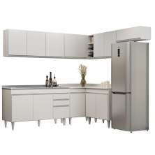 Armário de Cozinha Modulado de Canto 7 Peças CP24 com Pia Inox Branco - Lumil