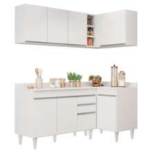 Armário de Cozinha Modulado de Canto Esquerdo 4 Peças CP47 Balcão com Tampo Branco - Lumil