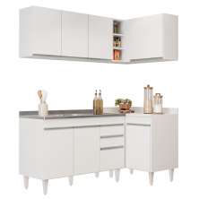 Armário de Cozinha Modulado de Canto Esquerdo 4 Peças CP48 com Pia Inox Branco - Lumil