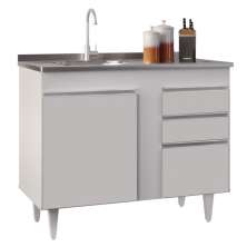 Balcão Gabinete 100cm Sem Tampo 3 Portas 2 Gavetas Luziania Branco - Lumil Móveis