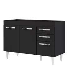 Balcão Gabinete Para Pia 120cm 3 Portas sem Tampo Suécia Preto - Lumil